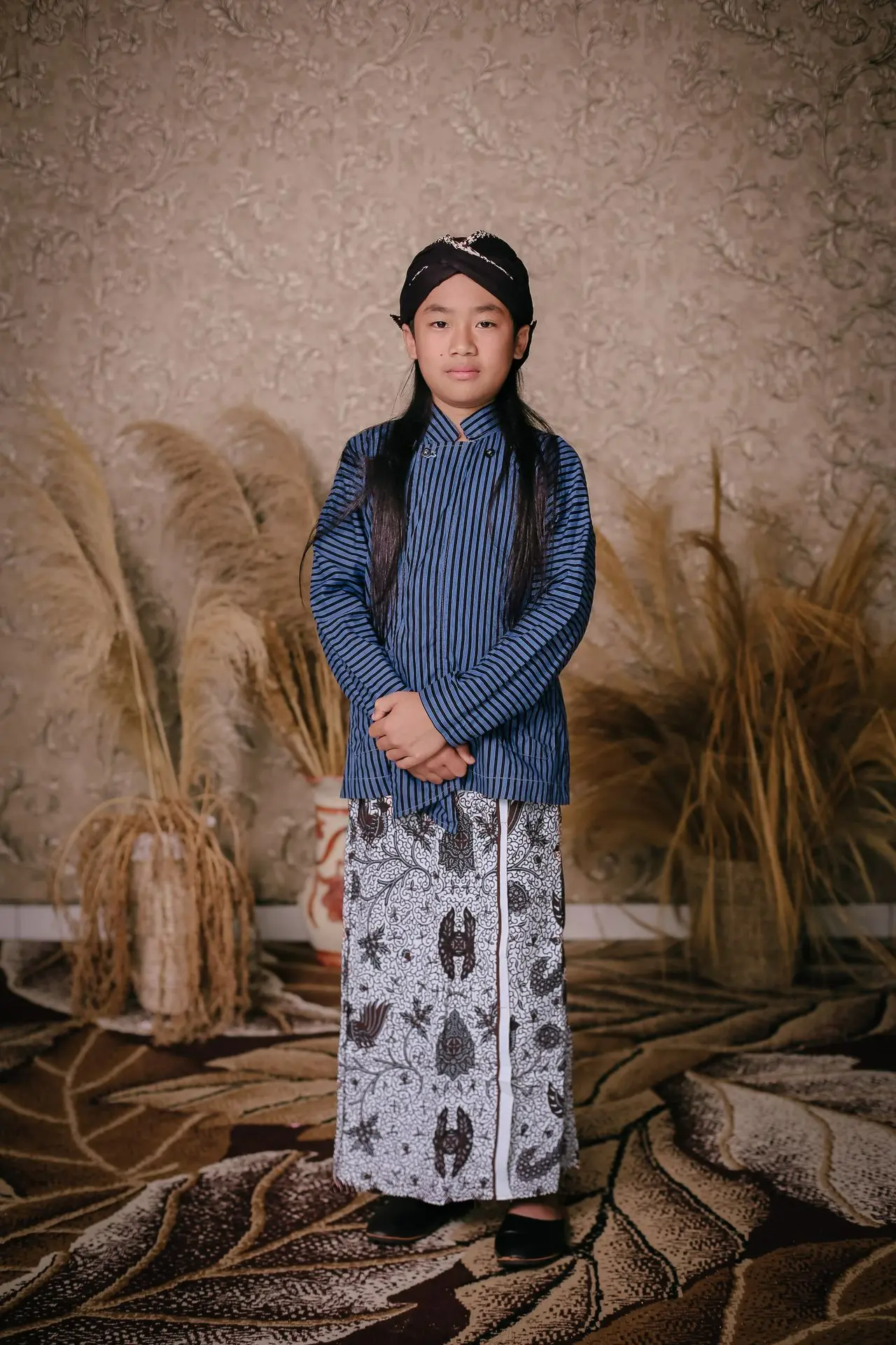 Pakaian Adat Jawa Surjan Lurik Biru Premium Anak 